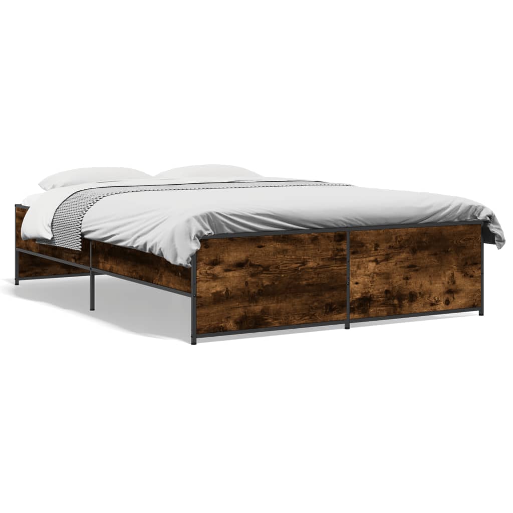 Bedframe bewerkt hout metaal gerookt eikenkleurig 135x190 cm is nu te koop bij PeponiXL, paradijselijk wonen!
