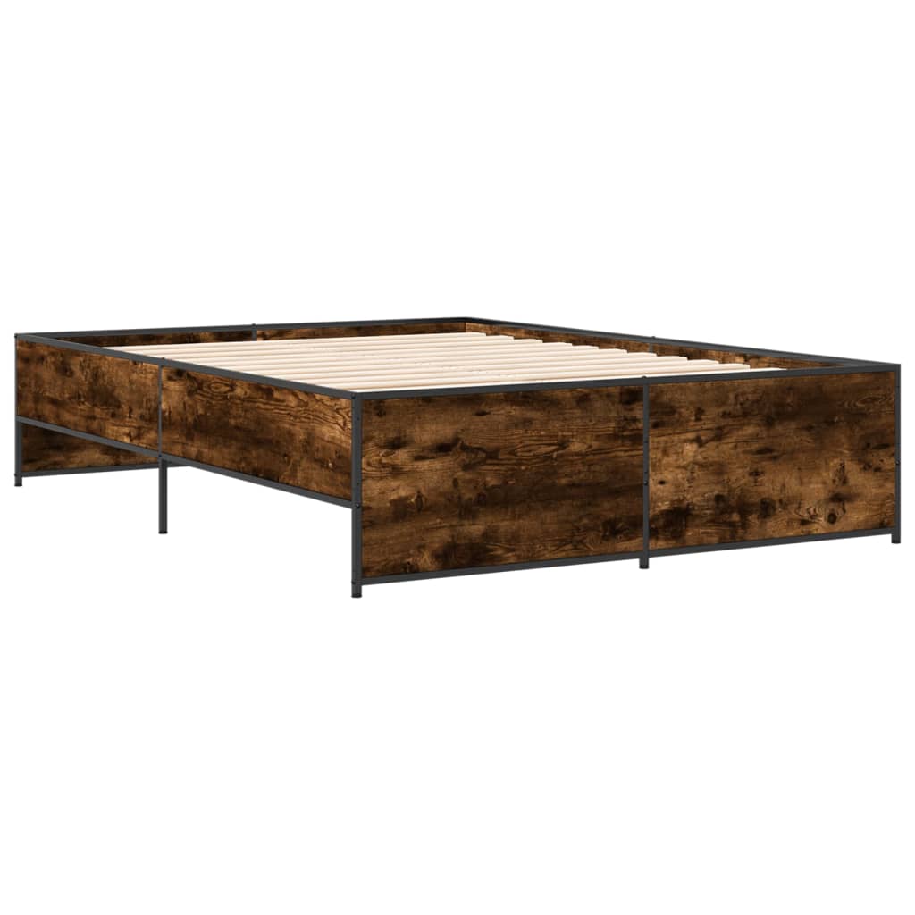 Bedframe bewerkt hout metaal gerookt eikenkleurig 135x190 cm is nu te koop bij PeponiXL, paradijselijk wonen!
