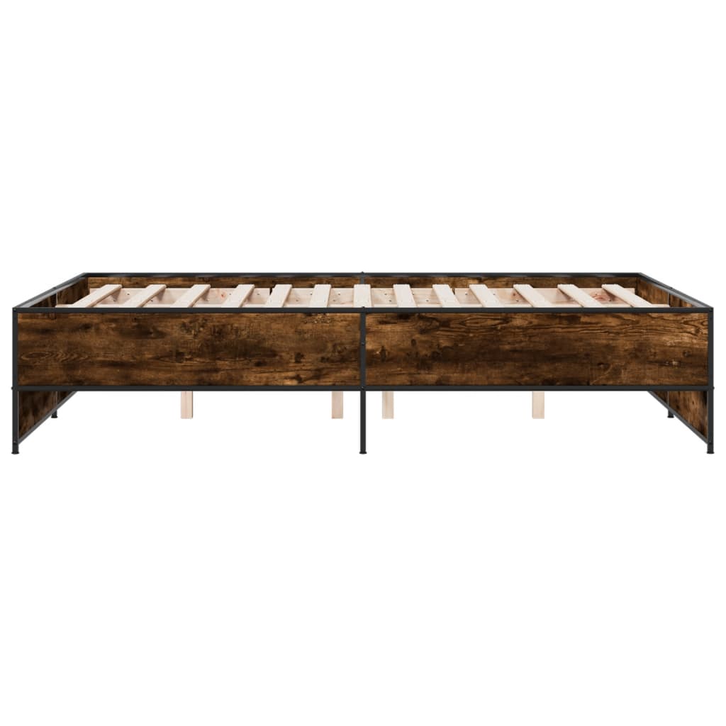 Bedframe bewerkt hout metaal gerookt eikenkleurig 135x190 cm is nu te koop bij PeponiXL, paradijselijk wonen!