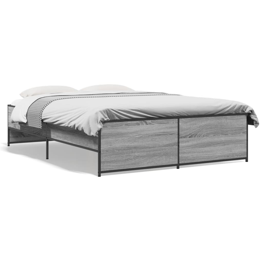 Bedframe bewerkt hout metaal grijs sonoma eiken 135x190 cm is nu te koop bij PeponiXL, paradijselijk wonen!