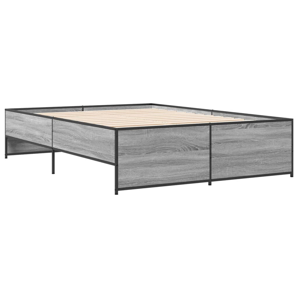 Bedframe bewerkt hout metaal grijs sonoma eiken 135x190 cm is nu te koop bij PeponiXL, paradijselijk wonen!