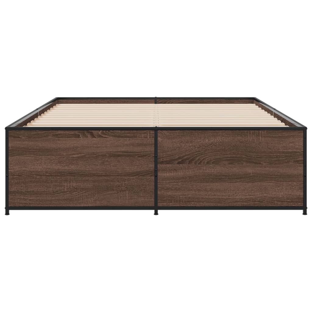 Bedframe bewerkt hout metaal bruin eikenkleur 135x190 cm is nu te koop bij PeponiXL, paradijselijk wonen!