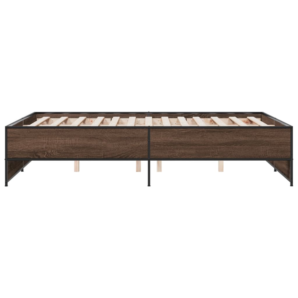 Bedframe bewerkt hout metaal bruin eikenkleur 135x190 cm is nu te koop bij PeponiXL, paradijselijk wonen!