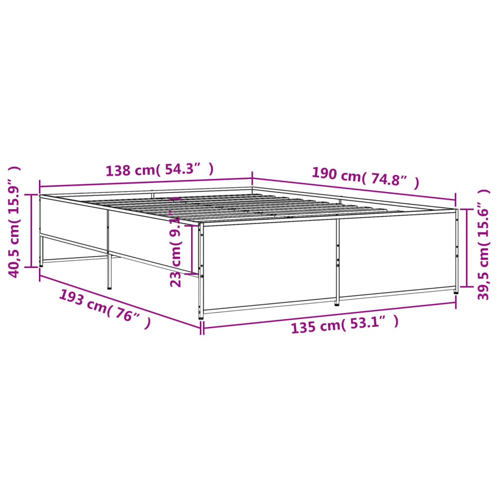 Bedframe bewerkt hout metaal bruin eikenkleur 135x190 cm is nu te koop bij PeponiXL, paradijselijk wonen!