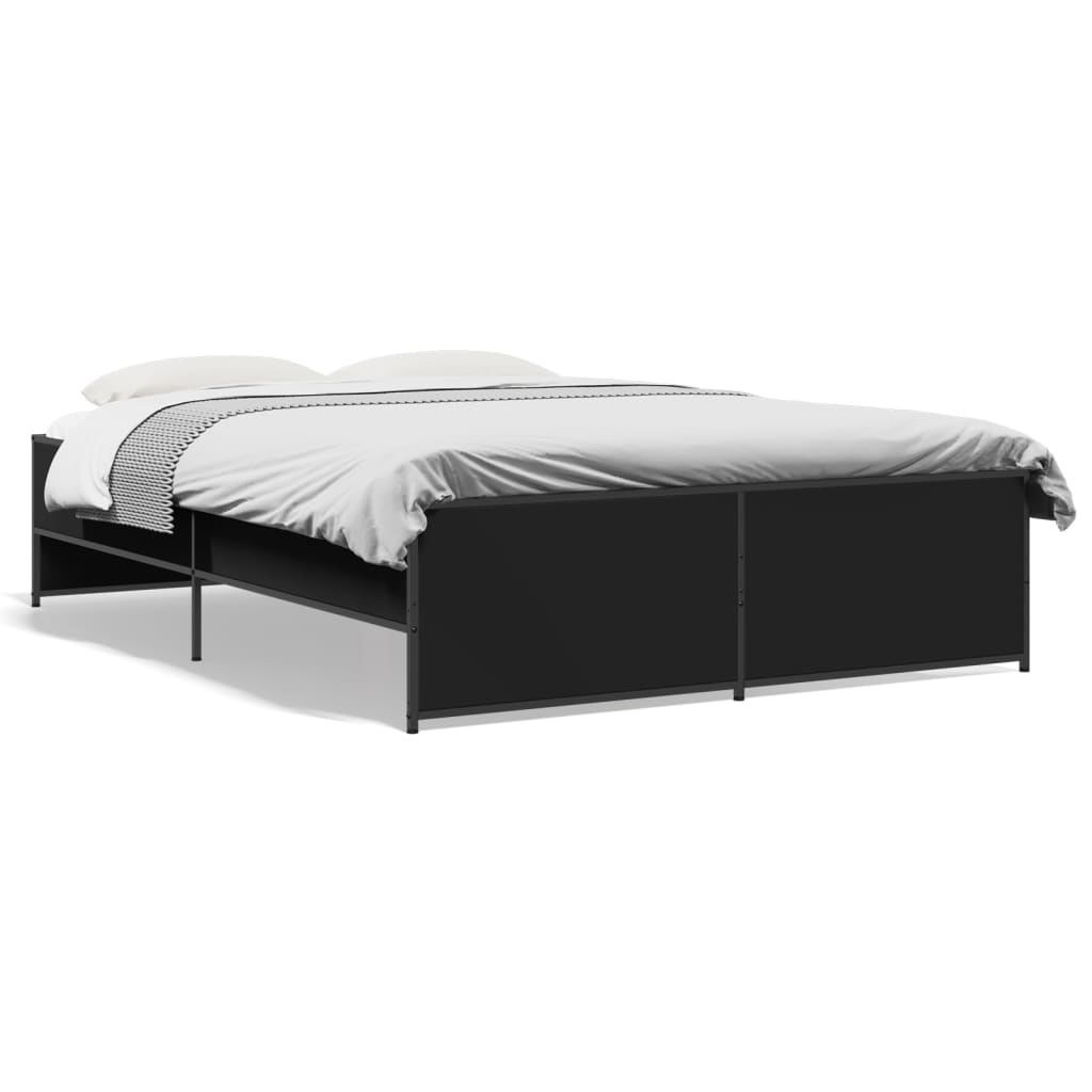 Bedframe bewerkt hout metaal zwart 120x190 cm is nu te koop bij PeponiXL, paradijselijk wonen!