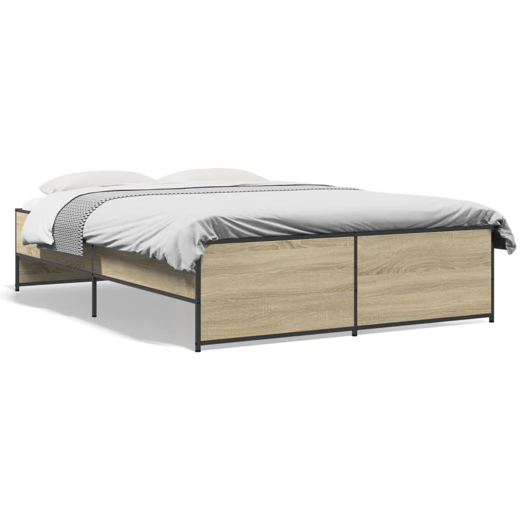Bedframe bewerkt hout metaal sonoma eikenkleurig 120x190 cm is nu te koop bij PeponiXL, paradijselijk wonen!