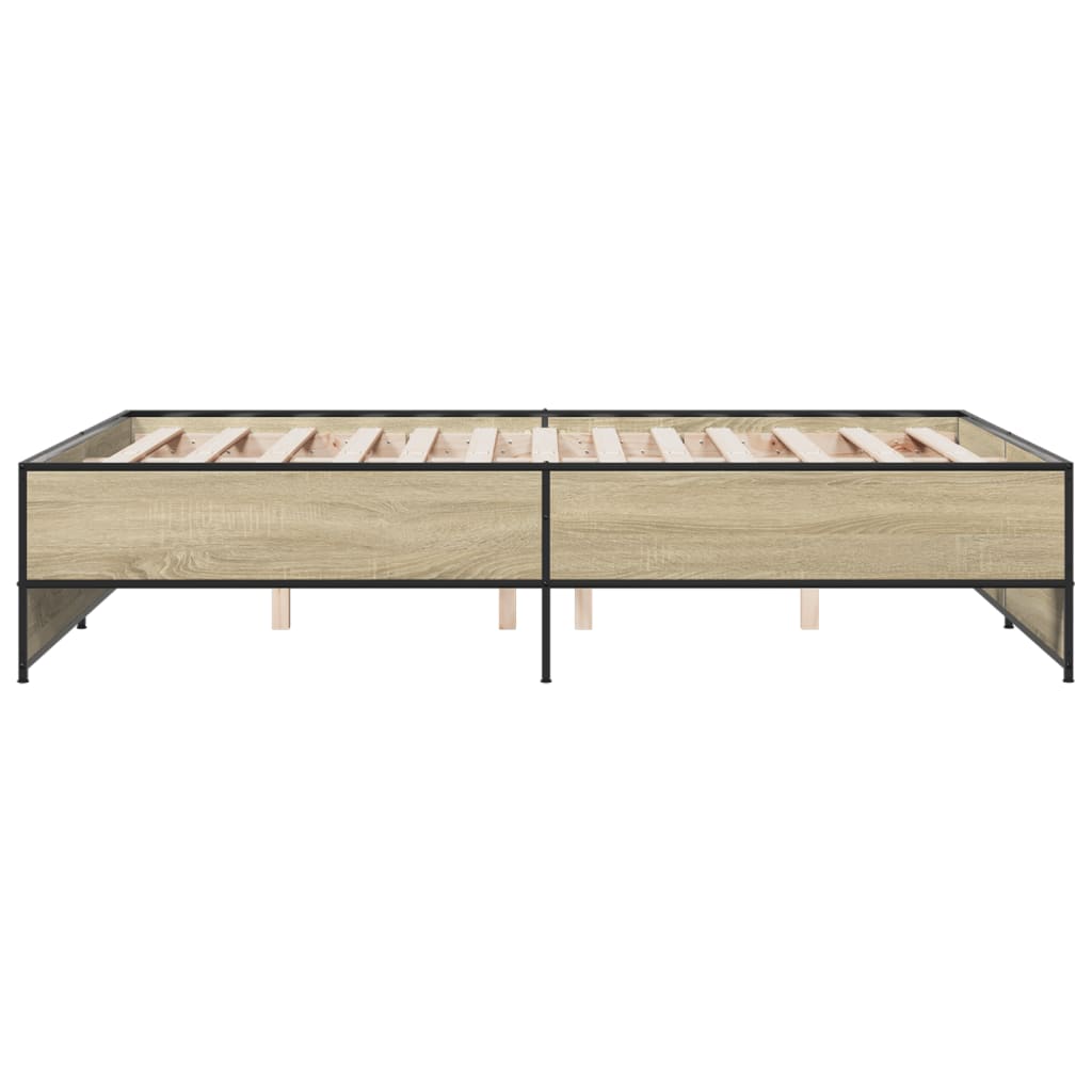 Bedframe bewerkt hout metaal sonoma eikenkleurig 120x190 cm is nu te koop bij PeponiXL, paradijselijk wonen!