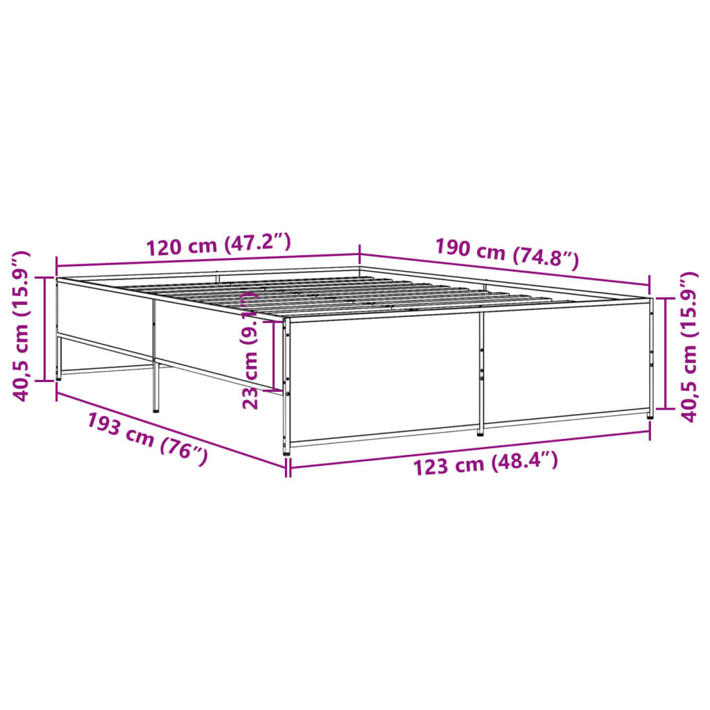 Bedframe bewerkt hout metaal sonoma eikenkleurig 120x190 cm is nu te koop bij PeponiXL, paradijselijk wonen!