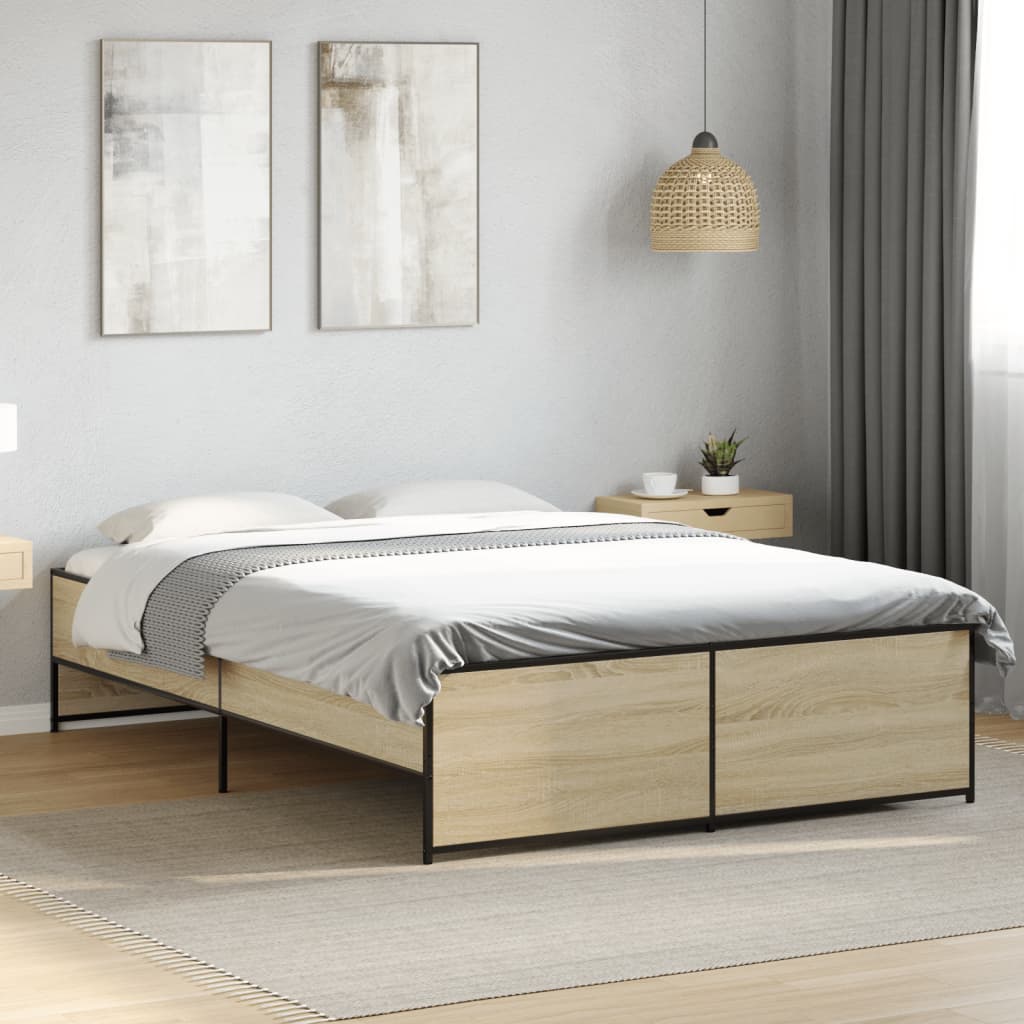 Bedframe bewerkt hout metaal sonoma eikenkleurig 120x190 cm is nu te koop bij PeponiXL, paradijselijk wonen!