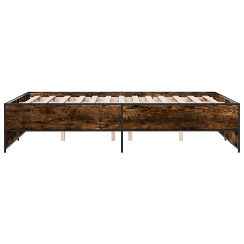 Bedframe bewerkt hout metaal gerookt eikenkleurig 120x190 cm is nu te koop bij PeponiXL, paradijselijk wonen!
