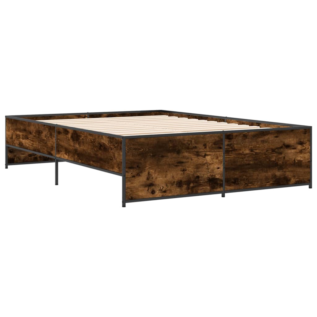 Bedframe bewerkt hout metaal gerookt eikenkleurig 120x190 cm is nu te koop bij PeponiXL, paradijselijk wonen!