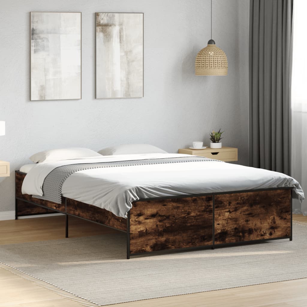 Bedframe bewerkt hout metaal gerookt eikenkleurig 120x190 cm is nu te koop bij PeponiXL, paradijselijk wonen!