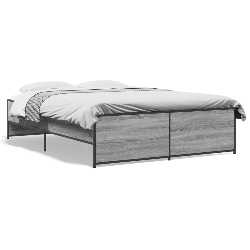 Bedframe bewerkt hout metaal grijs sonoma eiken 120x190 cm is nu te koop bij PeponiXL, paradijselijk wonen!