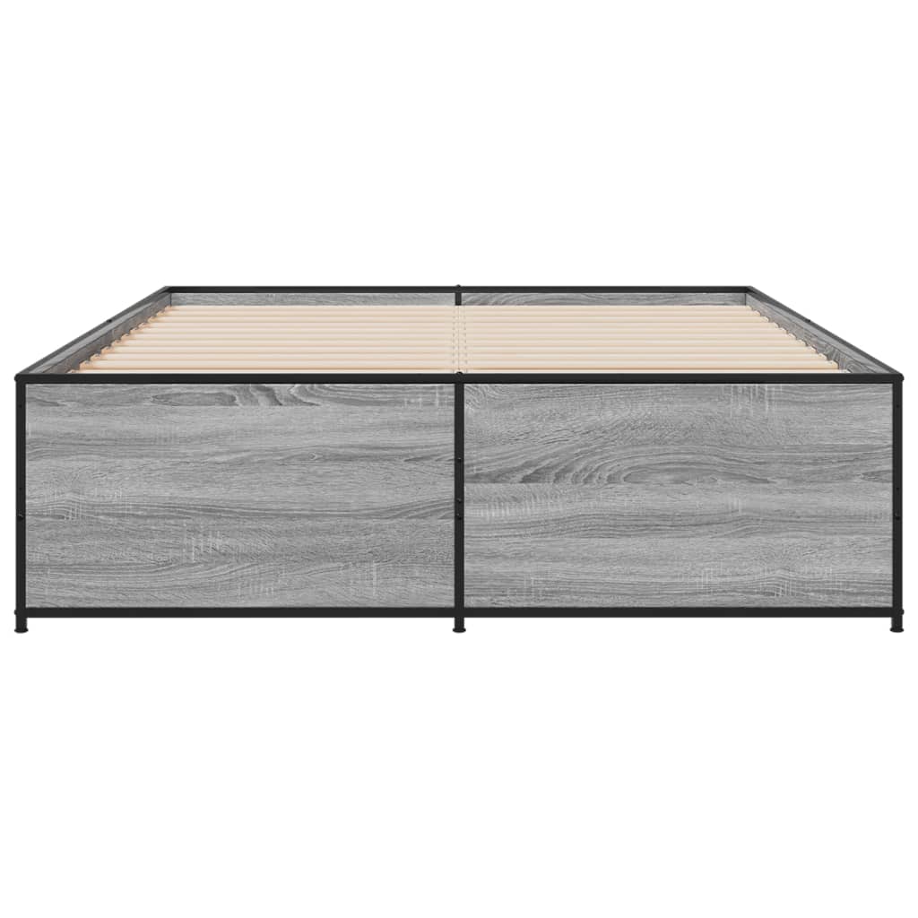 Bedframe bewerkt hout metaal grijs sonoma eiken 120x190 cm is nu te koop bij PeponiXL, paradijselijk wonen!