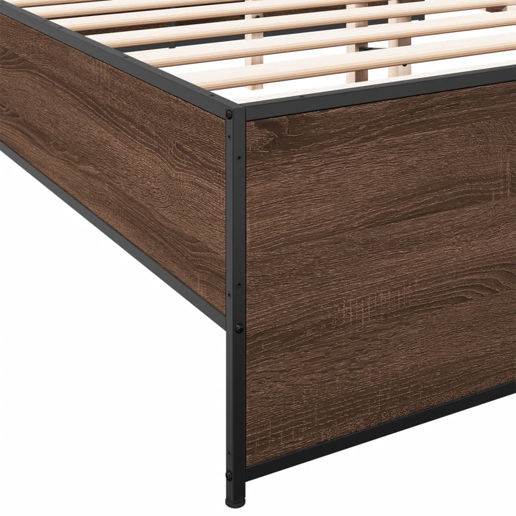 Bedframe bewerkt hout metaal bruin eikenkleur 120x190 cm is nu te koop bij PeponiXL, paradijselijk wonen!