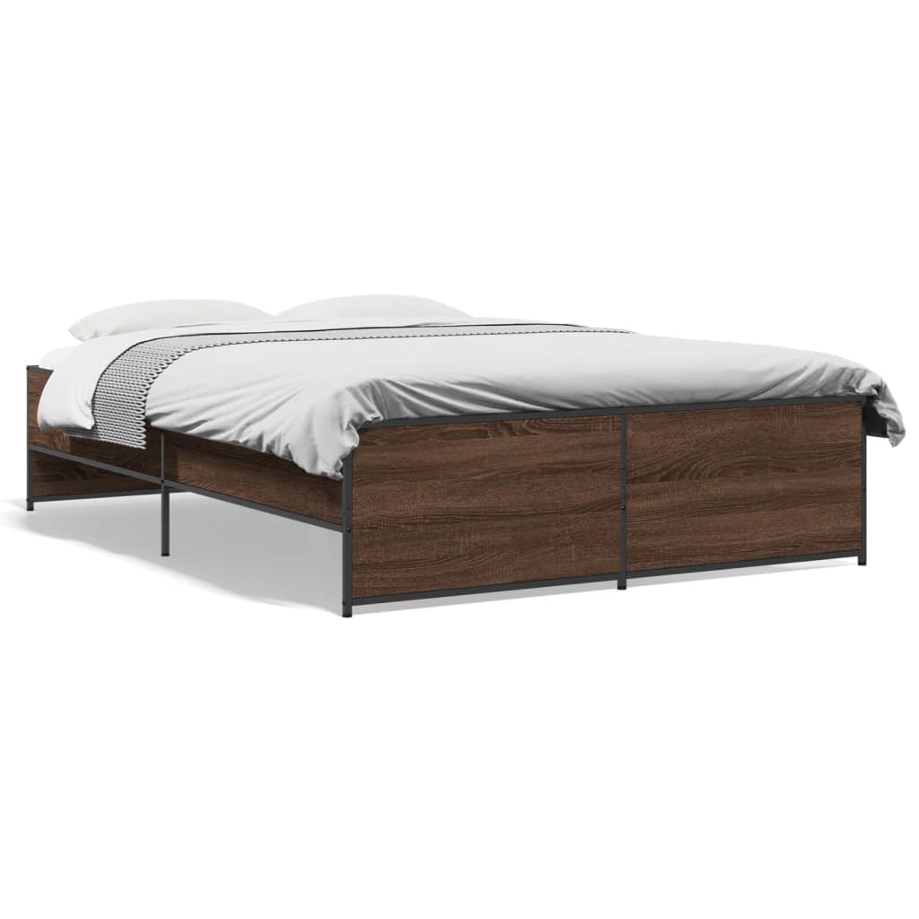 Bedframe bewerkt hout metaal bruin eikenkleur 120x190 cm is nu te koop bij PeponiXL, paradijselijk wonen!