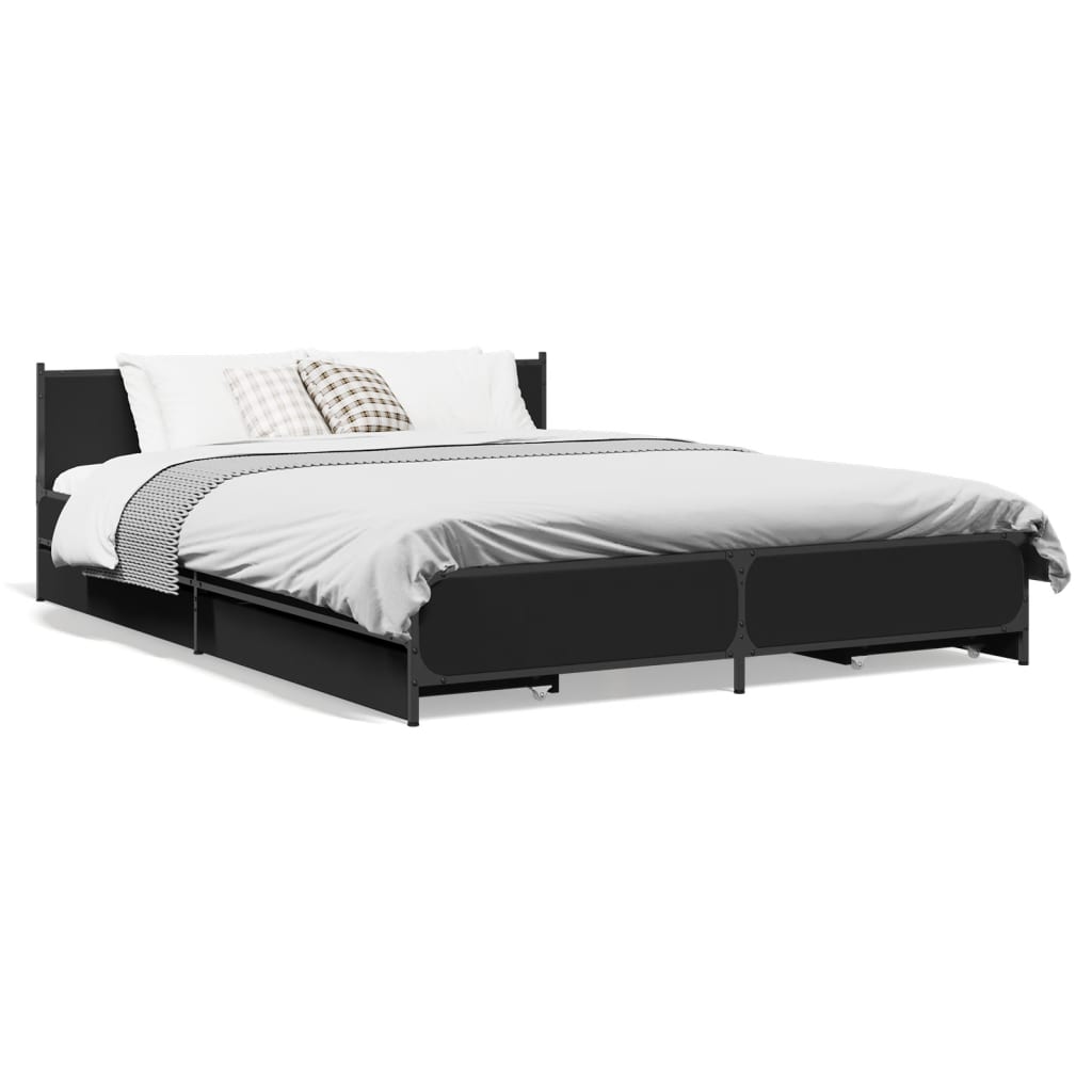Bedframe met lades bewerkt hout bruin eikenkleur 135x190 cm is nu te koop bij PeponiXL, paradijselijk wonen!