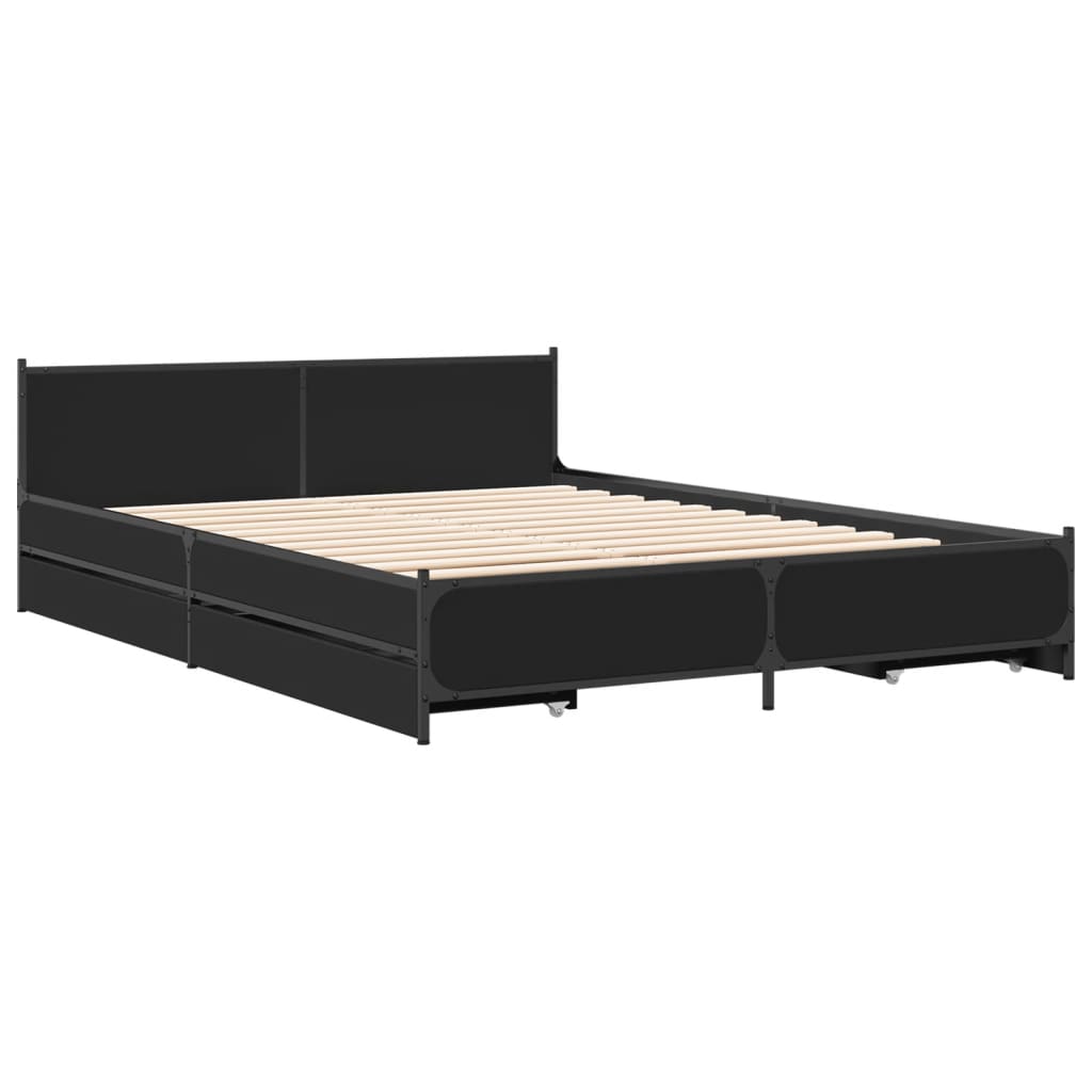 Bedframe met lades bewerkt hout bruin eikenkleur 135x190 cm is nu te koop bij PeponiXL, paradijselijk wonen!