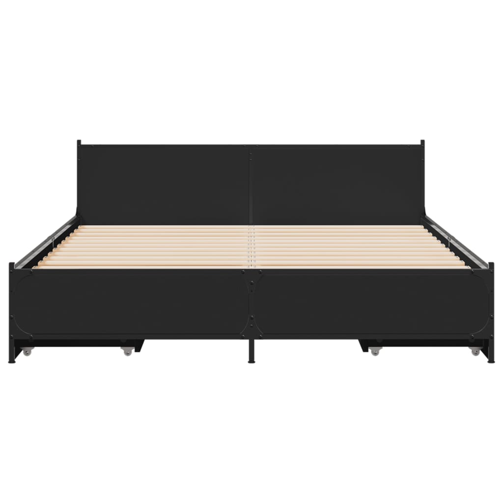 Bedframe met lades bewerkt hout bruin eikenkleur 135x190 cm is nu te koop bij PeponiXL, paradijselijk wonen!