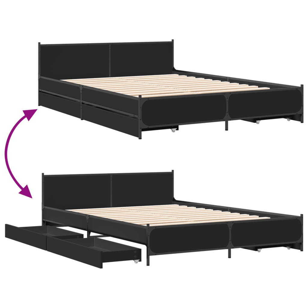 Bedframe met lades bewerkt hout bruin eikenkleur 135x190 cm is nu te koop bij PeponiXL, paradijselijk wonen!