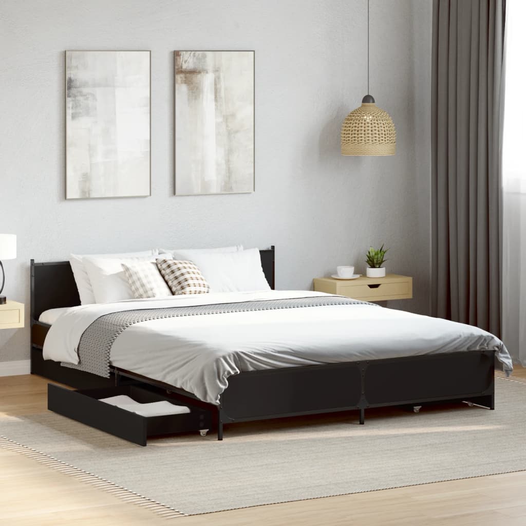 Bedframe met lades bewerkt hout bruin eikenkleur 135x190 cm is nu te koop bij PeponiXL, paradijselijk wonen!