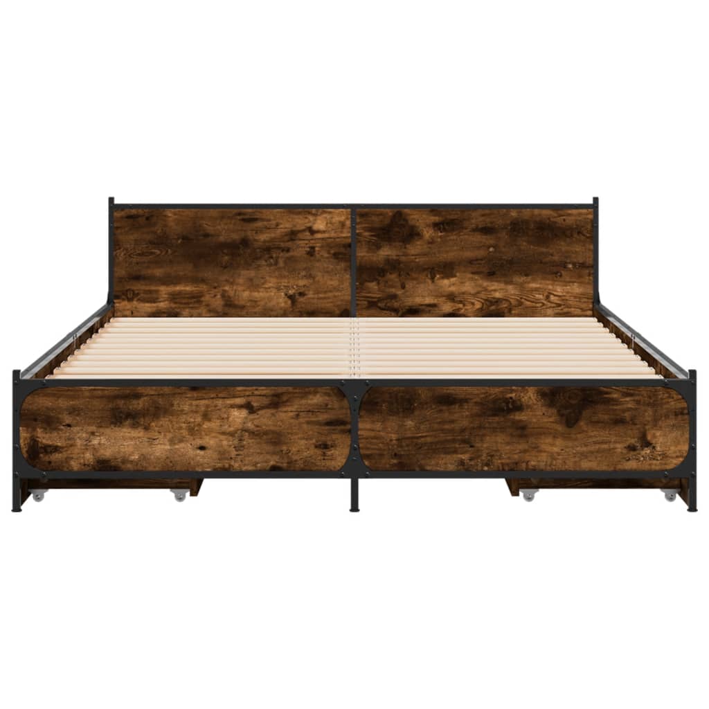 Bedframe met lades bewerkt hout gerookt eikenkleurig 135x190 cm is nu te koop bij PeponiXL, paradijselijk wonen!