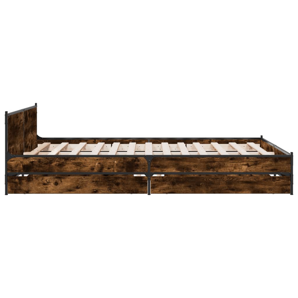 Bedframe met lades bewerkt hout gerookt eikenkleurig 135x190 cm is nu te koop bij PeponiXL, paradijselijk wonen!
