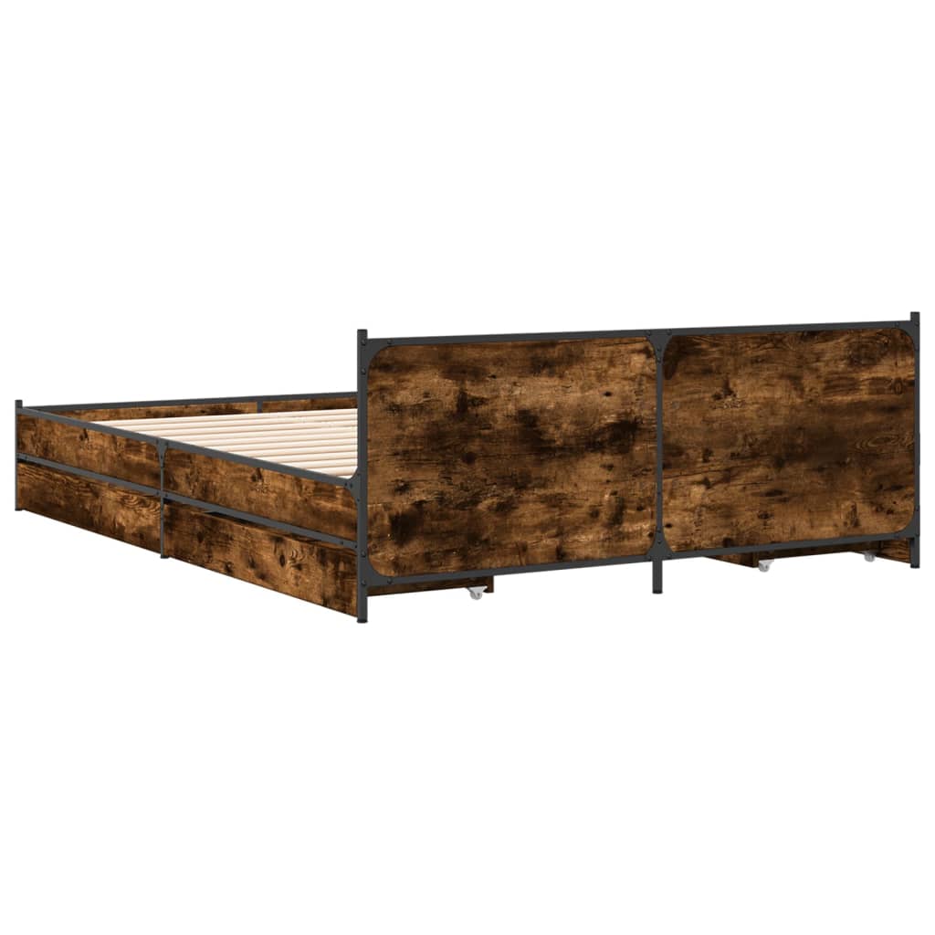 Bedframe met lades bewerkt hout gerookt eikenkleurig 135x190 cm is nu te koop bij PeponiXL, paradijselijk wonen!