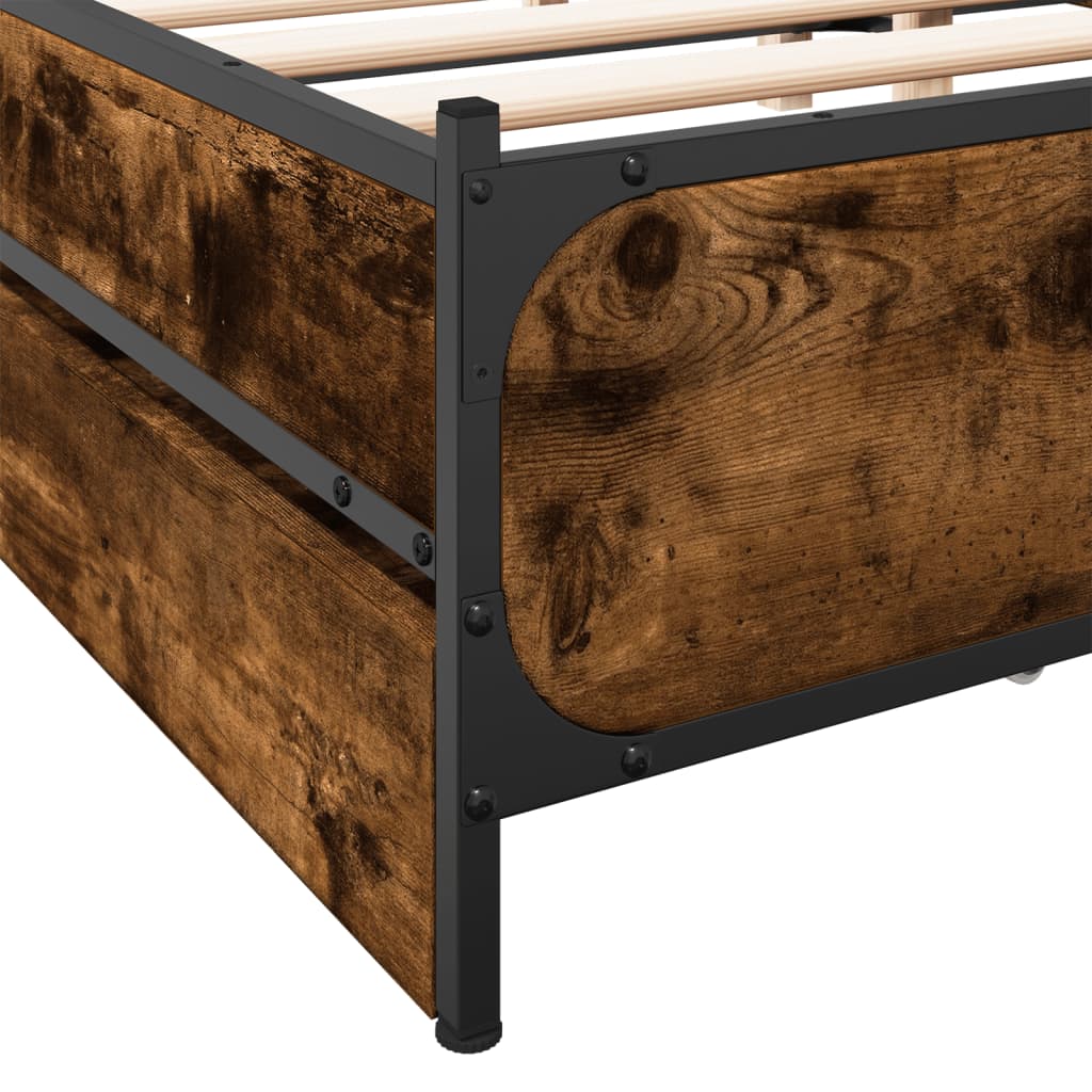 Bedframe met lades bewerkt hout gerookt eikenkleurig 135x190 cm is nu te koop bij PeponiXL, paradijselijk wonen!
