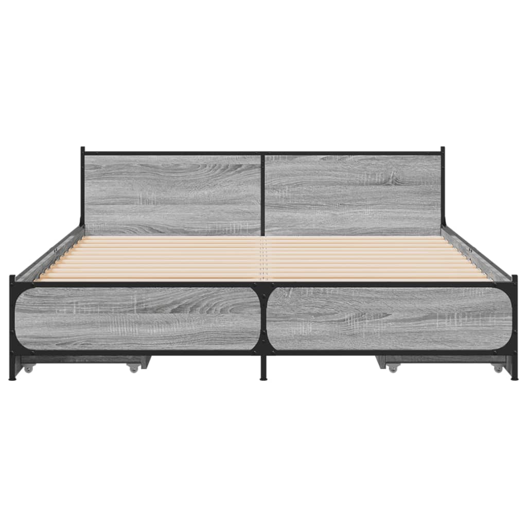 Bedframe met lades bewerkt hout grijs sonoma eiken 135x190 cm is nu te koop bij PeponiXL, paradijselijk wonen!