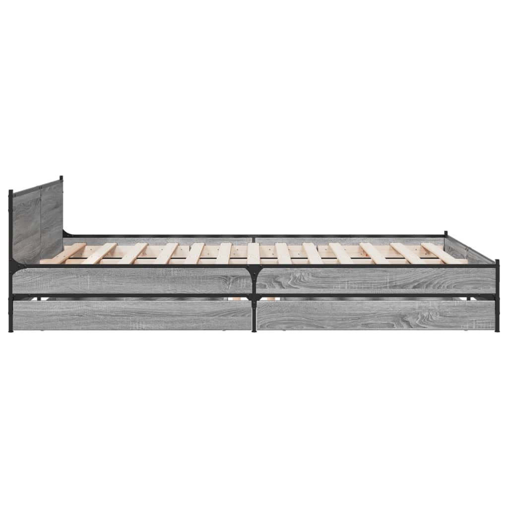 Bedframe met lades bewerkt hout grijs sonoma eiken 135x190 cm is nu te koop bij PeponiXL, paradijselijk wonen!