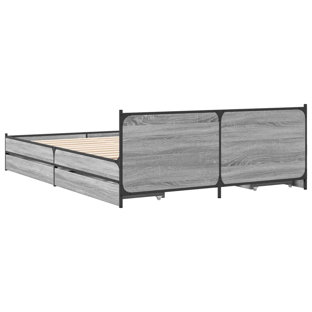 Bedframe met lades bewerkt hout grijs sonoma eiken 135x190 cm is nu te koop bij PeponiXL, paradijselijk wonen!