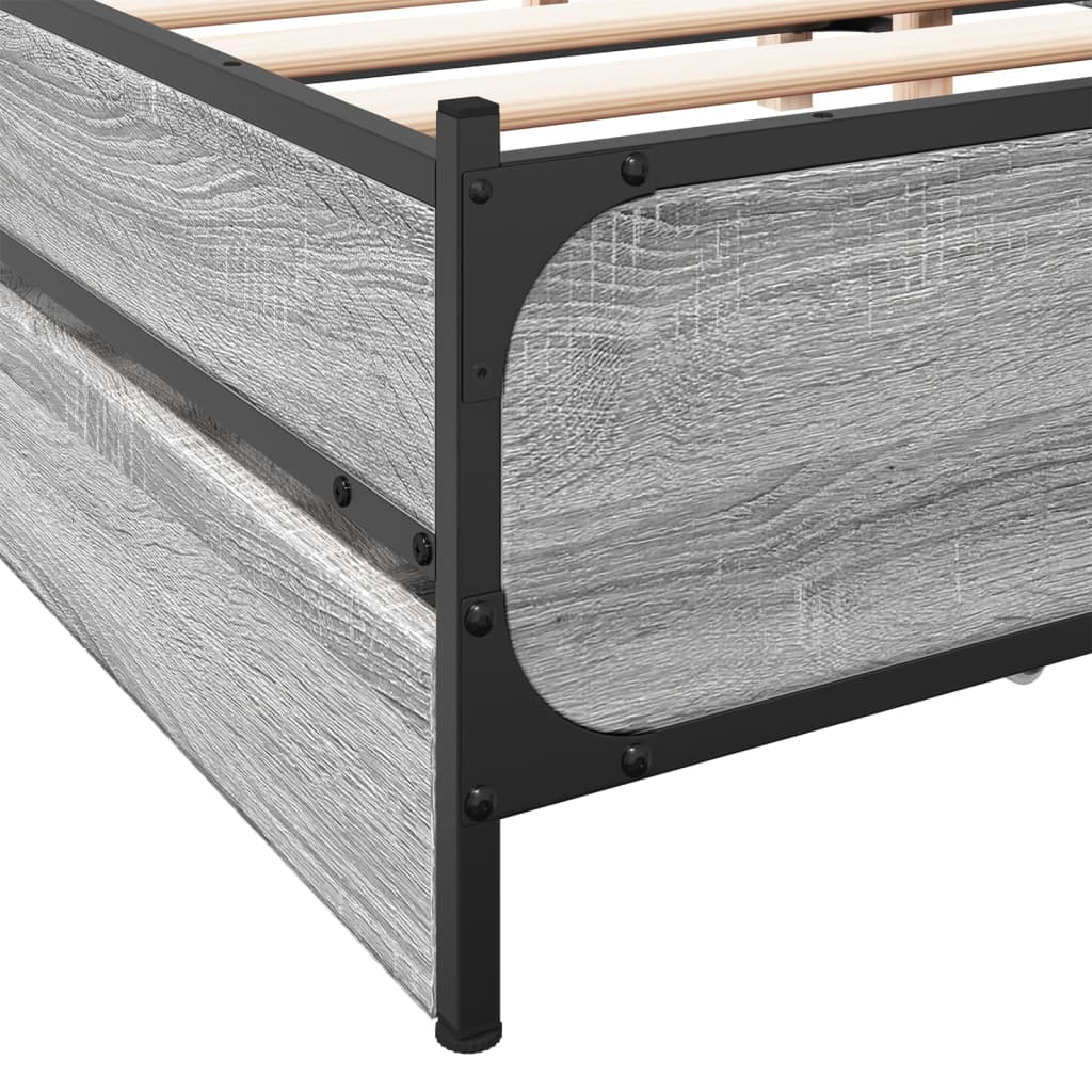 Bedframe met lades bewerkt hout grijs sonoma eiken 135x190 cm is nu te koop bij PeponiXL, paradijselijk wonen!
