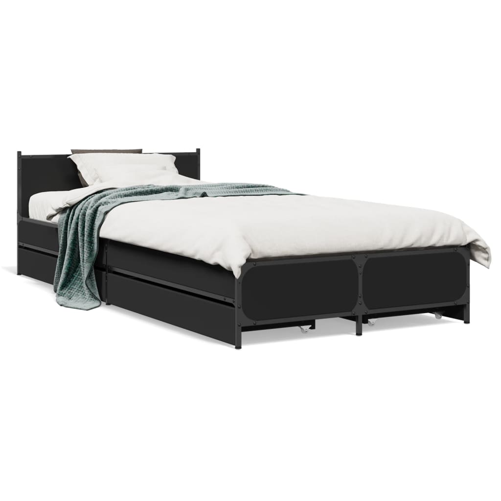 Bedframe met lades bewerkt hout zwart 90x200 cm is nu te koop bij PeponiXL, paradijselijk wonen!