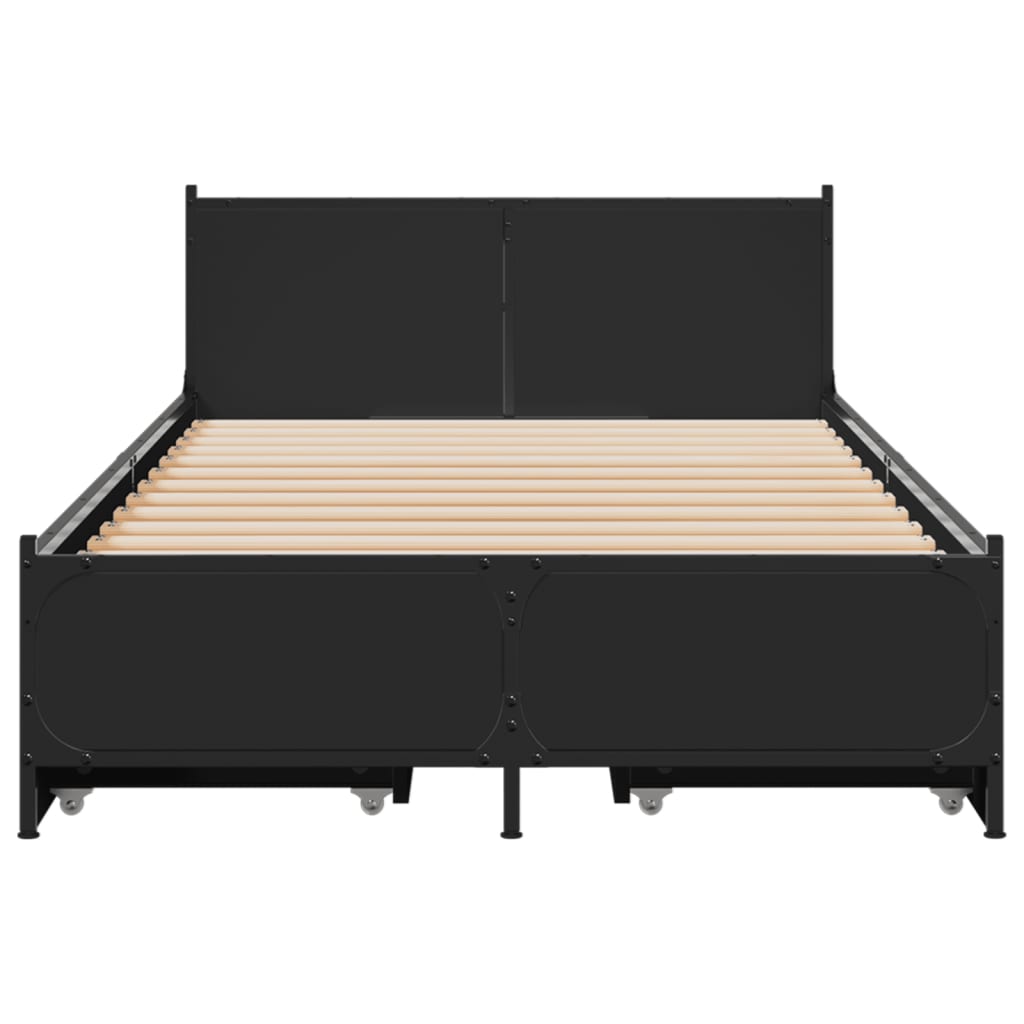 Bedframe met lades bewerkt hout zwart 90x200 cm is nu te koop bij PeponiXL, paradijselijk wonen!