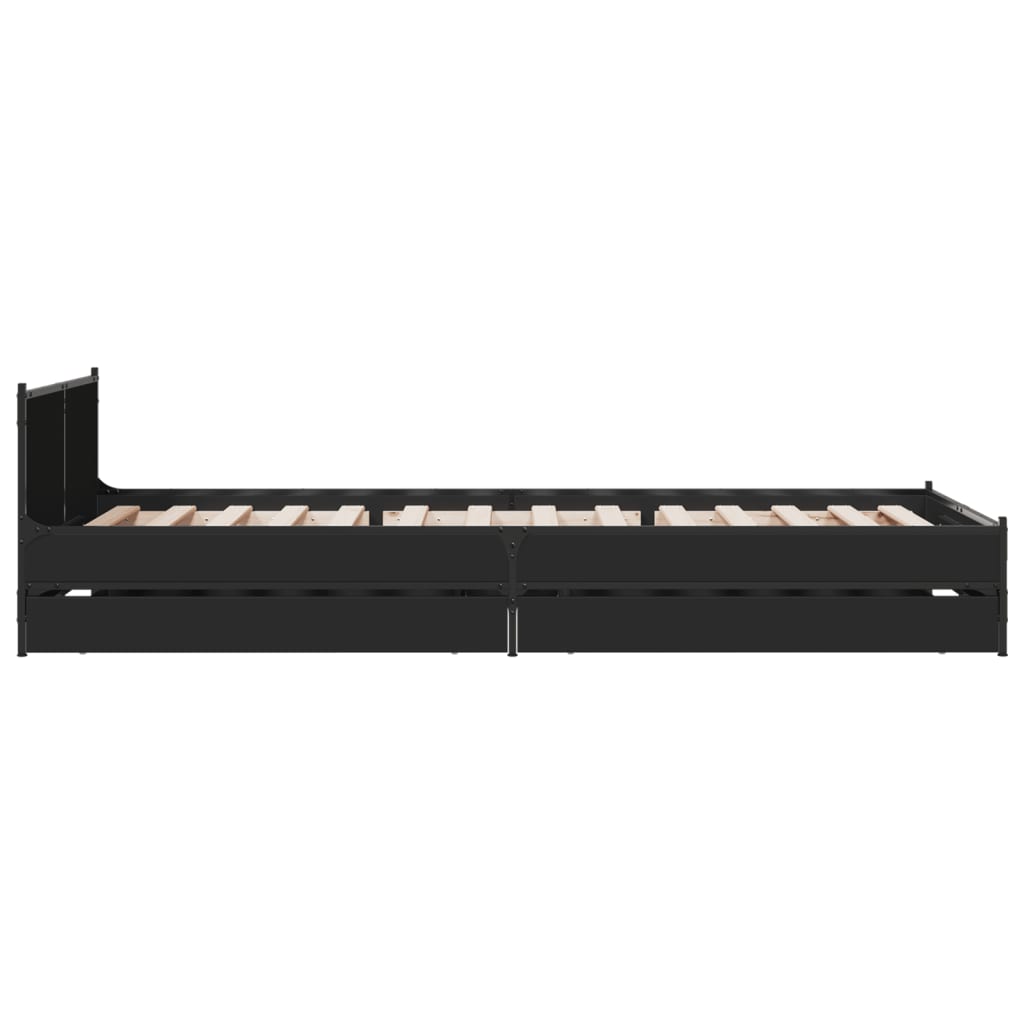 Bedframe met lades bewerkt hout zwart 90x200 cm is nu te koop bij PeponiXL, paradijselijk wonen!