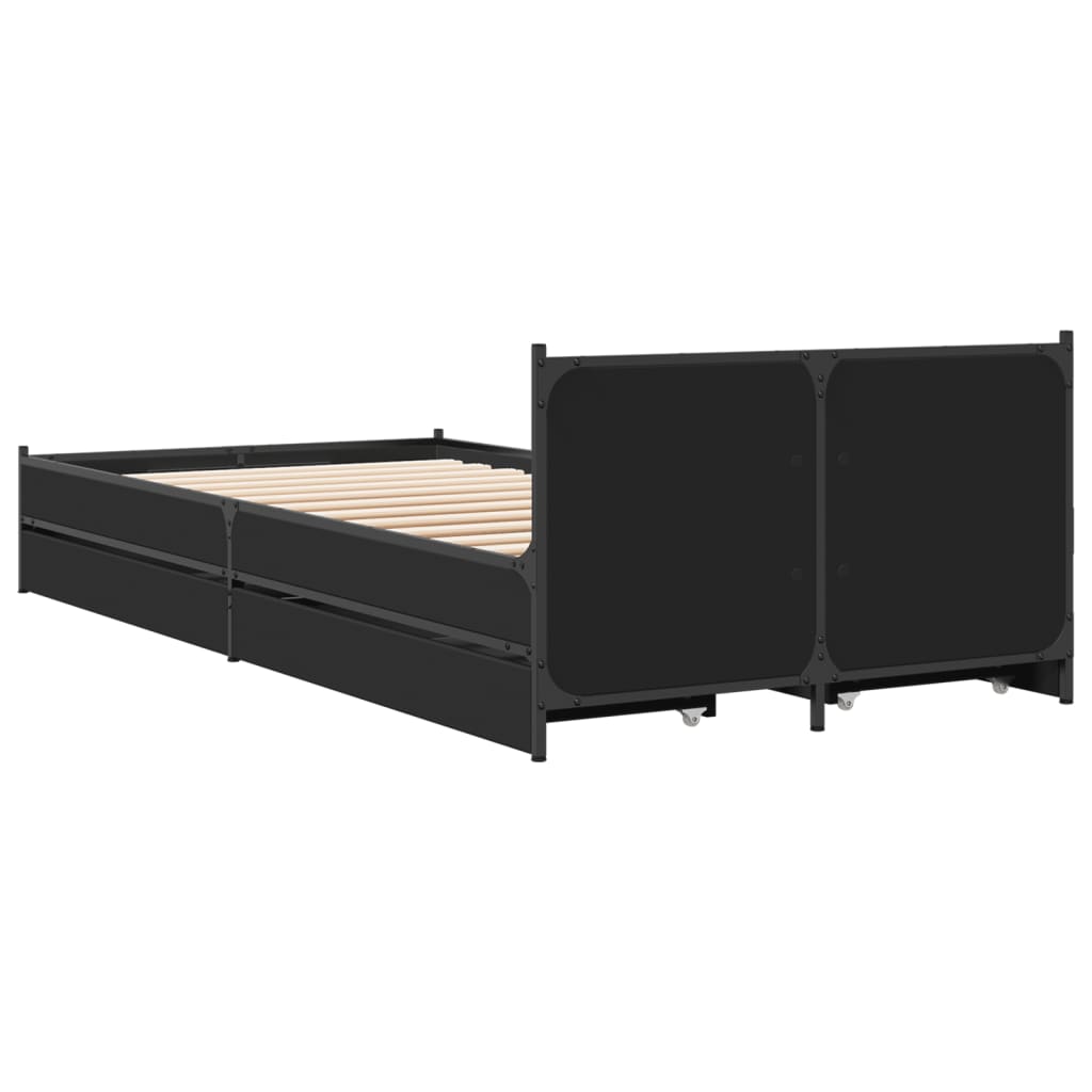 Bedframe met lades bewerkt hout zwart 90x200 cm is nu te koop bij PeponiXL, paradijselijk wonen!