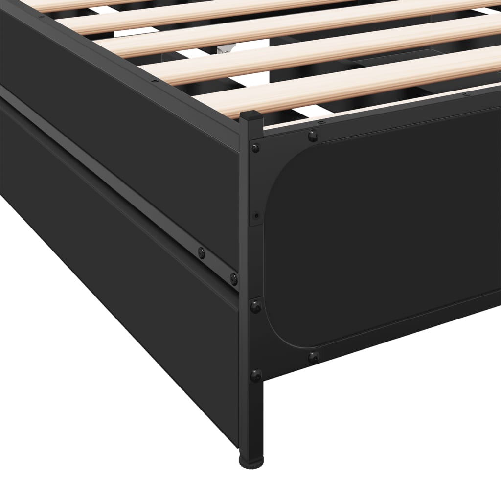 Bedframe met lades bewerkt hout zwart 90x200 cm is nu te koop bij PeponiXL, paradijselijk wonen!