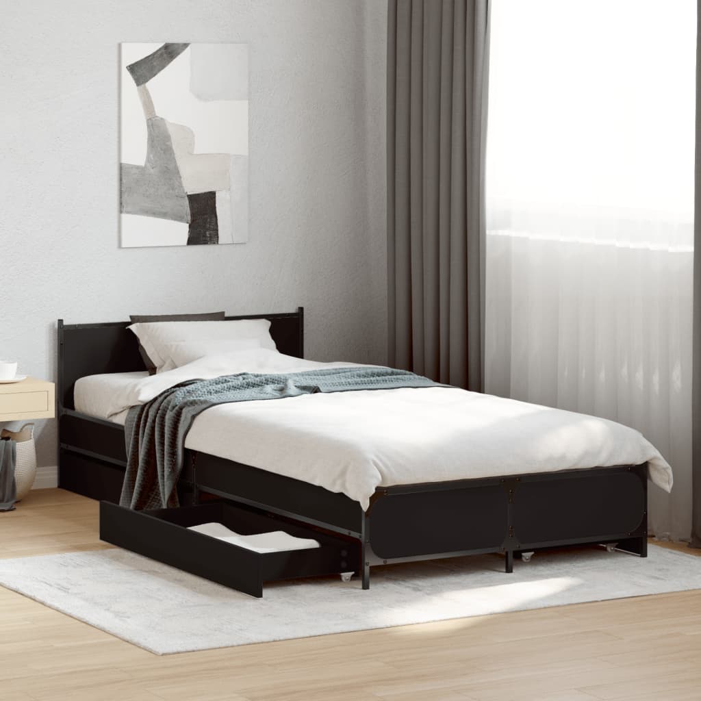 Bedframe met lades bewerkt hout zwart 90x200 cm is nu te koop bij PeponiXL, paradijselijk wonen!