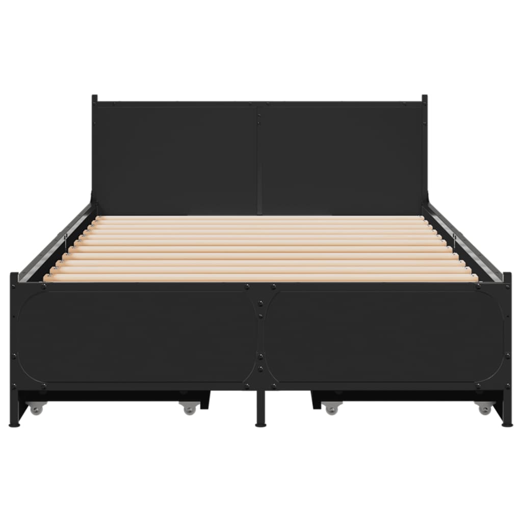 Bedframe met lades bewerkt hout zwart 75x190 cm is nu te koop bij PeponiXL, paradijselijk wonen!
