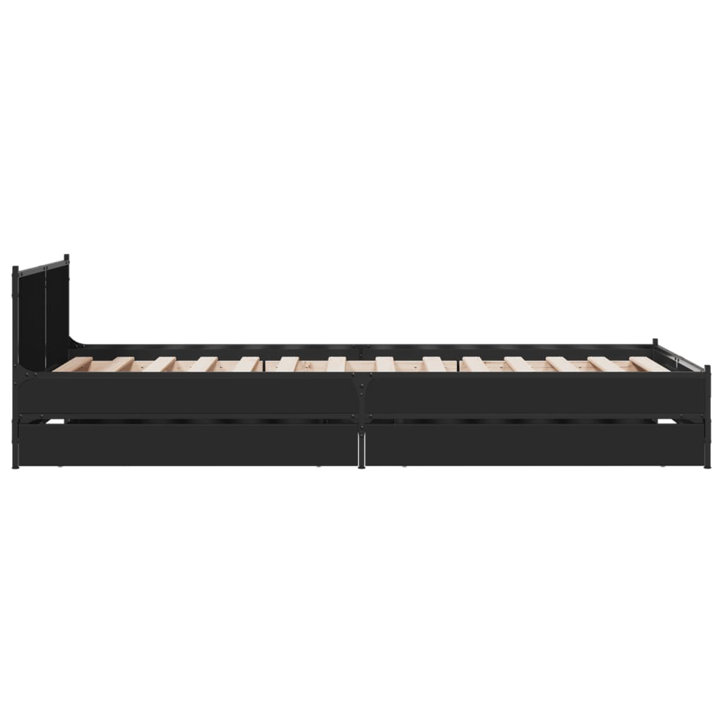 Bedframe met lades bewerkt hout zwart 75x190 cm is nu te koop bij PeponiXL, paradijselijk wonen!