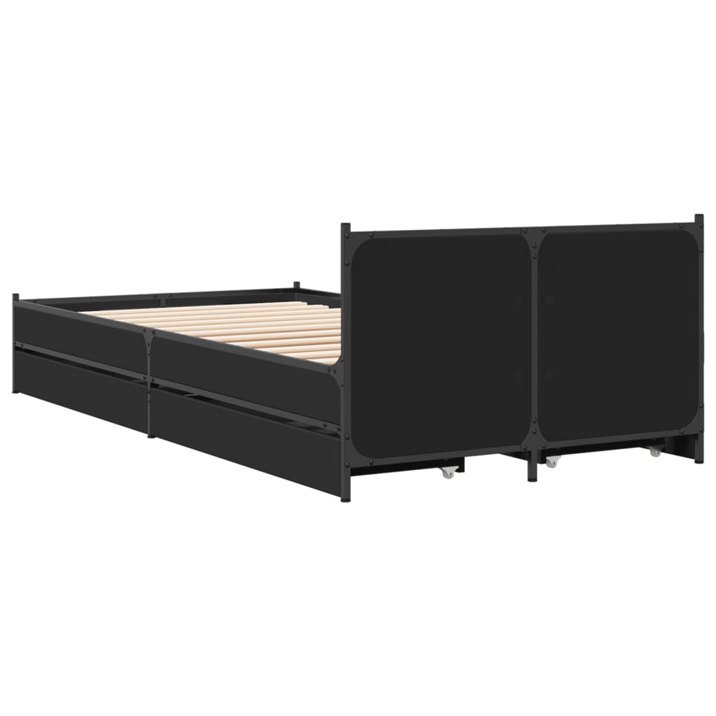 Bedframe met lades bewerkt hout zwart 75x190 cm is nu te koop bij PeponiXL, paradijselijk wonen!