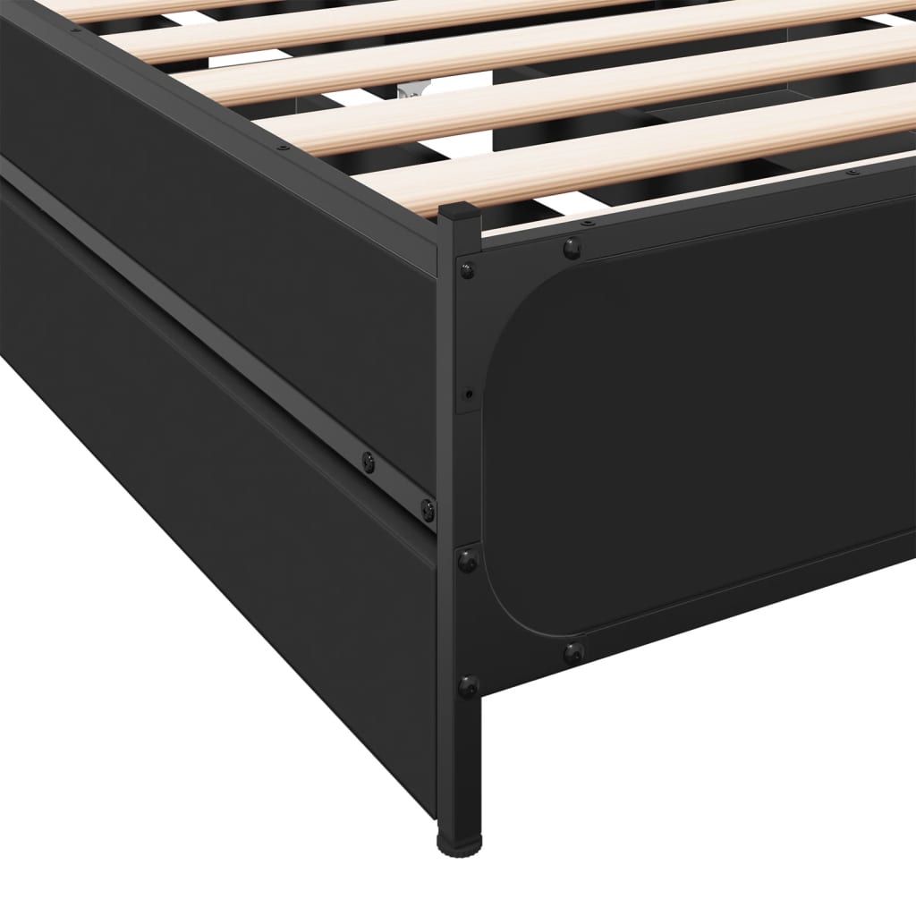 Bedframe met lades bewerkt hout zwart 75x190 cm is nu te koop bij PeponiXL, paradijselijk wonen!