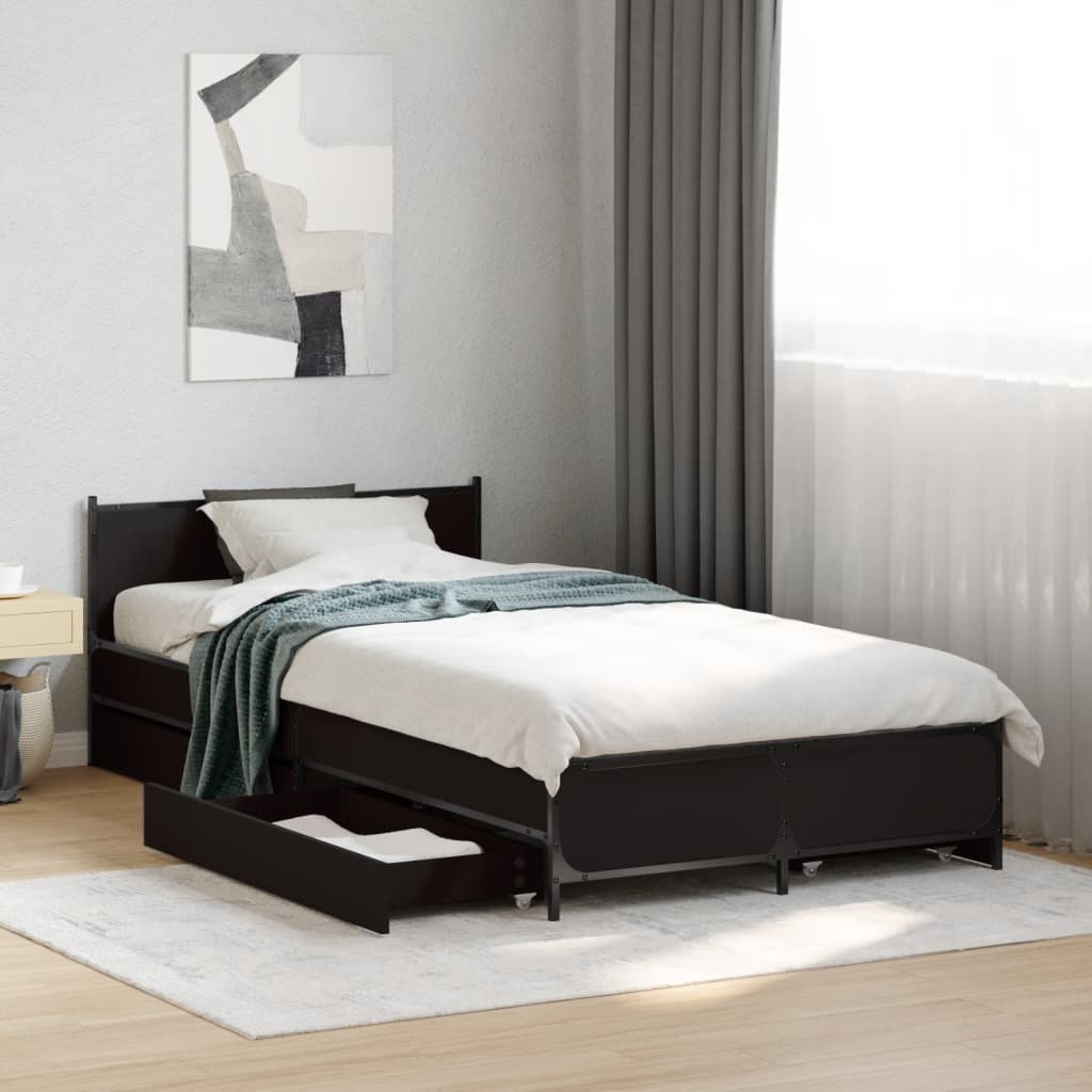 Bedframe met lades bewerkt hout zwart 75x190 cm is nu te koop bij PeponiXL, paradijselijk wonen!