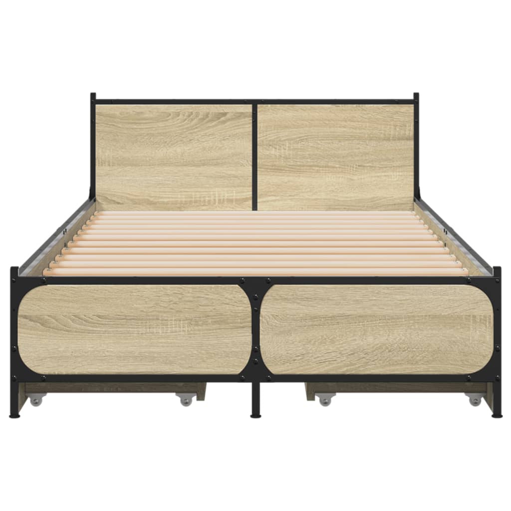 Bedframe met lades bewerkt hout sonoma eikenkleurig 75x190 cm is nu te koop bij PeponiXL, paradijselijk wonen!