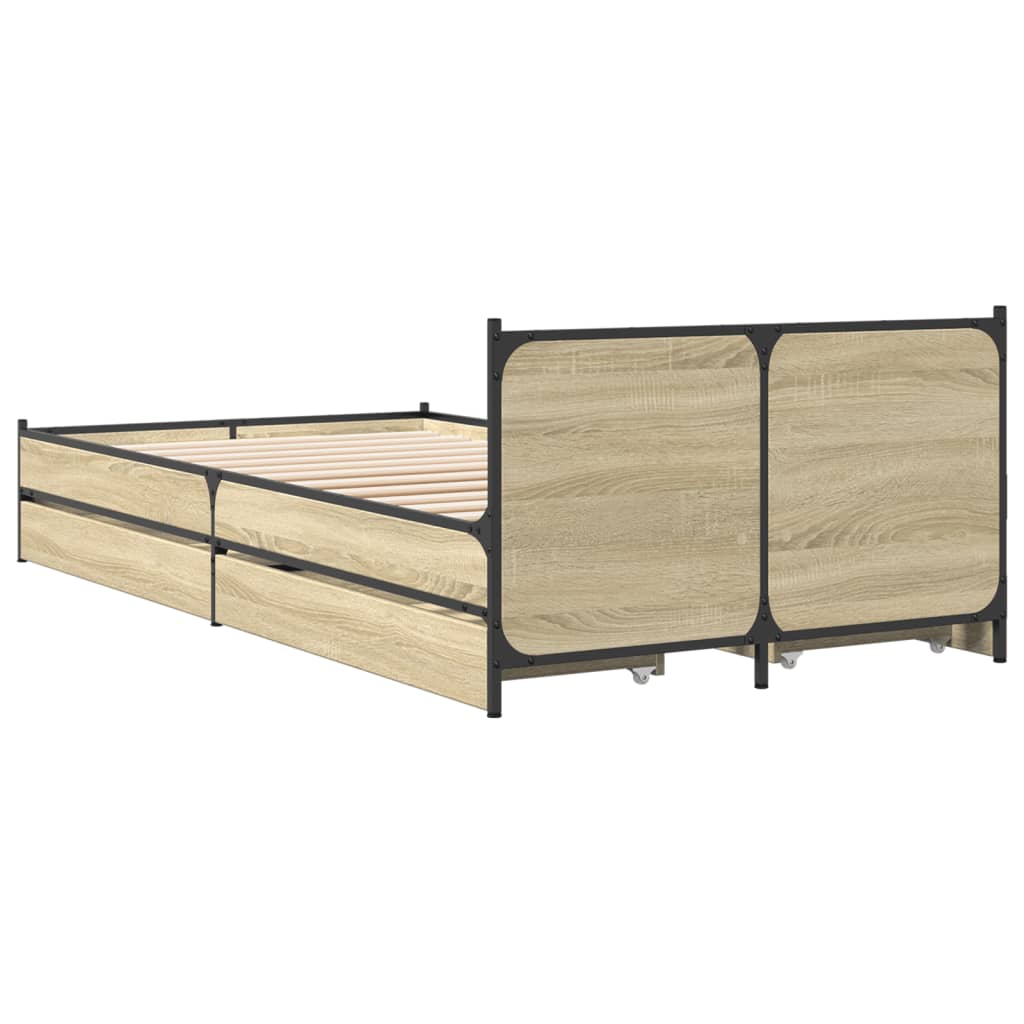 Bedframe met lades bewerkt hout sonoma eikenkleurig 75x190 cm is nu te koop bij PeponiXL, paradijselijk wonen!