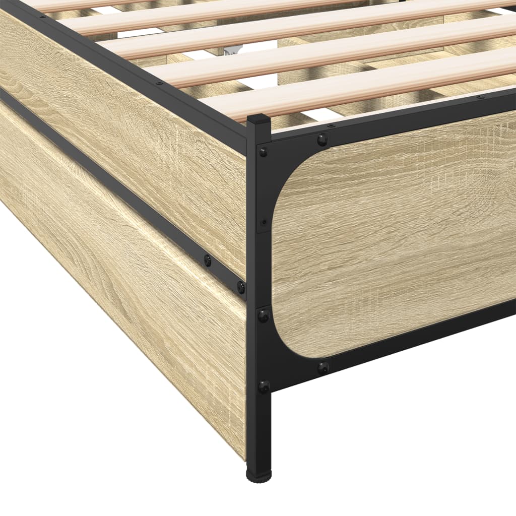 Bedframe met lades bewerkt hout sonoma eikenkleurig 75x190 cm is nu te koop bij PeponiXL, paradijselijk wonen!