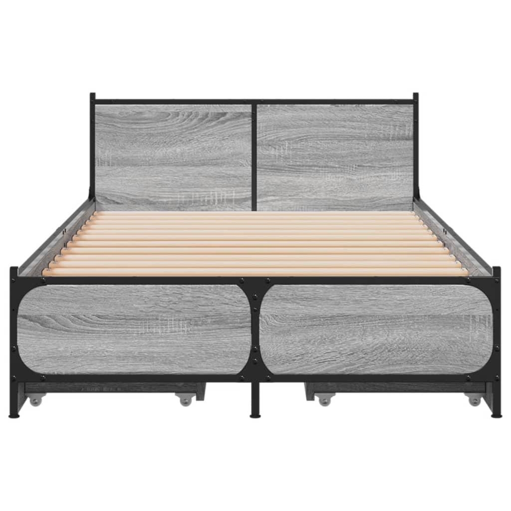 Bedframe met lades bewerkt hout grijs sonoma eiken 75x190 cm is nu te koop bij PeponiXL, paradijselijk wonen!