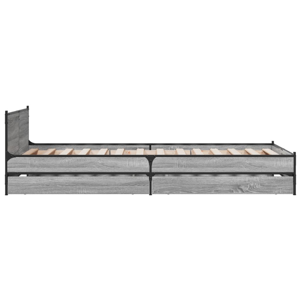 Bedframe met lades bewerkt hout grijs sonoma eiken 75x190 cm is nu te koop bij PeponiXL, paradijselijk wonen!