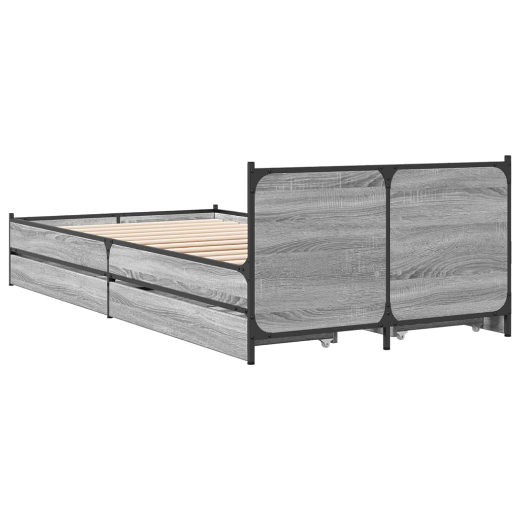 Bedframe met lades bewerkt hout grijs sonoma eiken 75x190 cm is nu te koop bij PeponiXL, paradijselijk wonen!